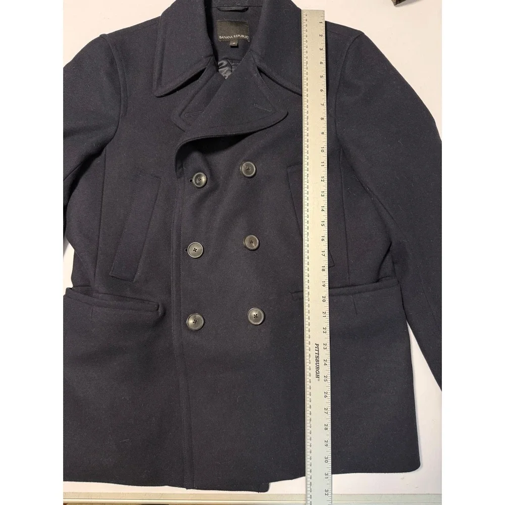 Banana Republic Mens Navy Blue Italian Wool Blend Pea Coat Mario Bellucci Med